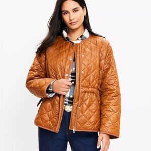 Never worn. Loft Quilted Puffer Jacket Size L Chestnut Brown Zip & Snap Close